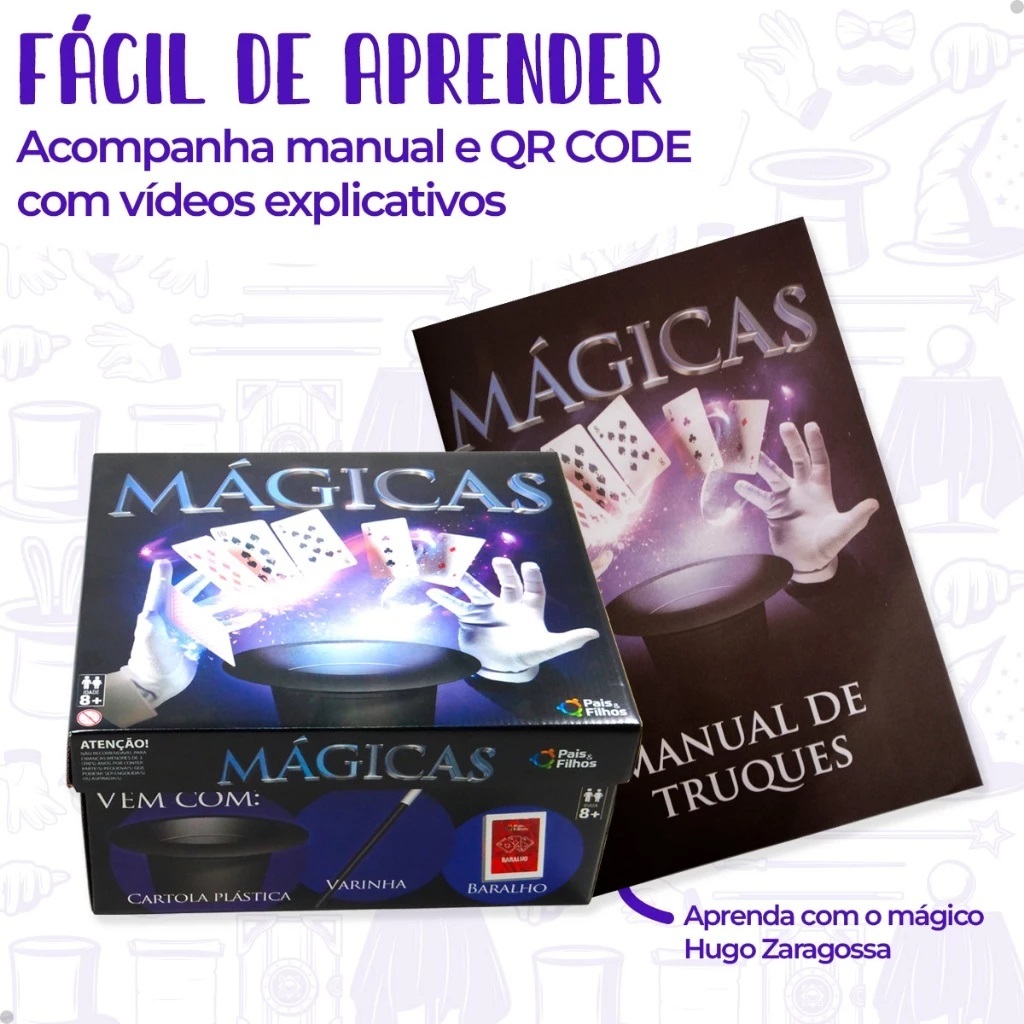 Caixa de Mágicas Brinquedo Interativo Infantil c/30 Truques c/Varinha e Cartola Pais & Filhos