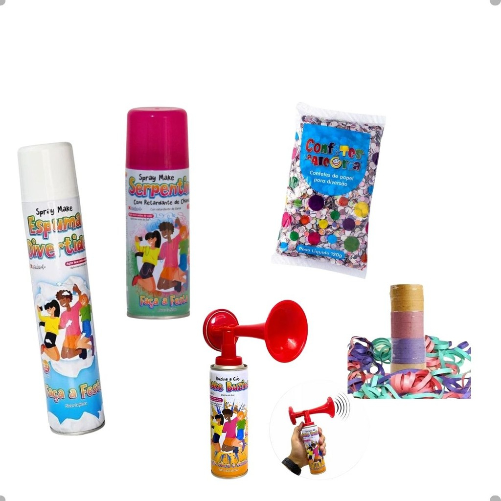 KIT CARNAVAL FOMATURA LANÇA ESPUMA CONFETES DE PAPELBUZINA SERPENTINA SPRAY ROSA SERPENTINA DE PAPEL