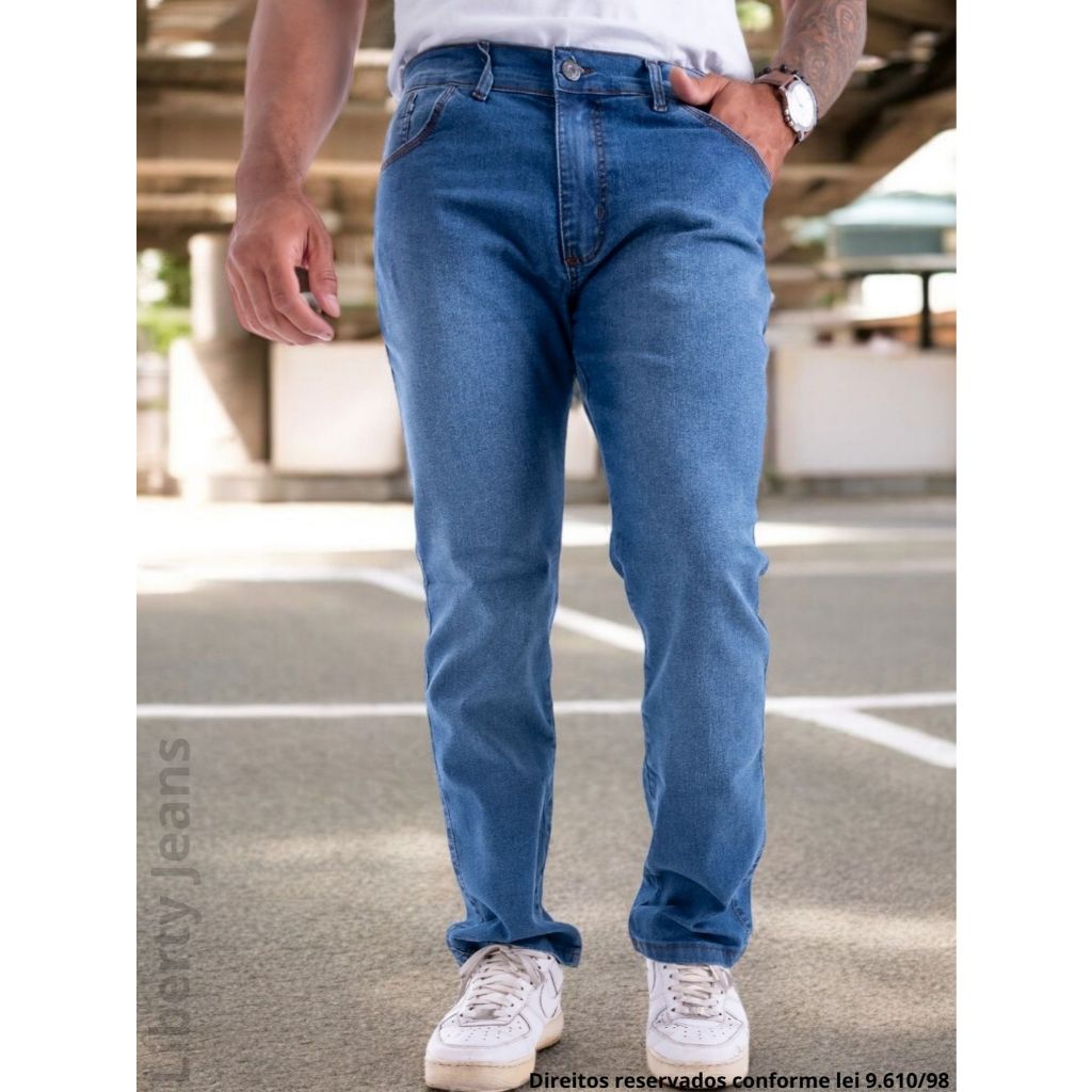 Calca Jeans Masculina Básica com Elastano Corte Tradicional Reta em Oferta na Shopee