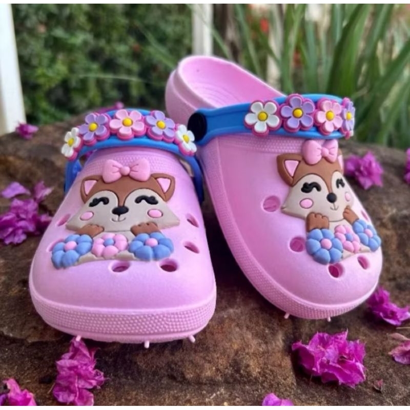 Babuche Sandalia Feminina Menina  Emborrachado Infantil Raposinha/Florzinha Confortavel Escola em Oferta na Shopee