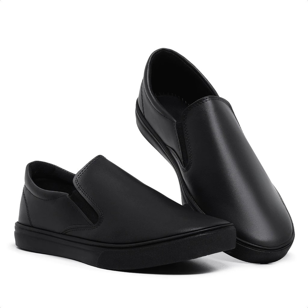 Tenis Slip On Preto, Preto e Branco e Branco Masculino Sapatênis Sem Cadarço Elástico Confortável