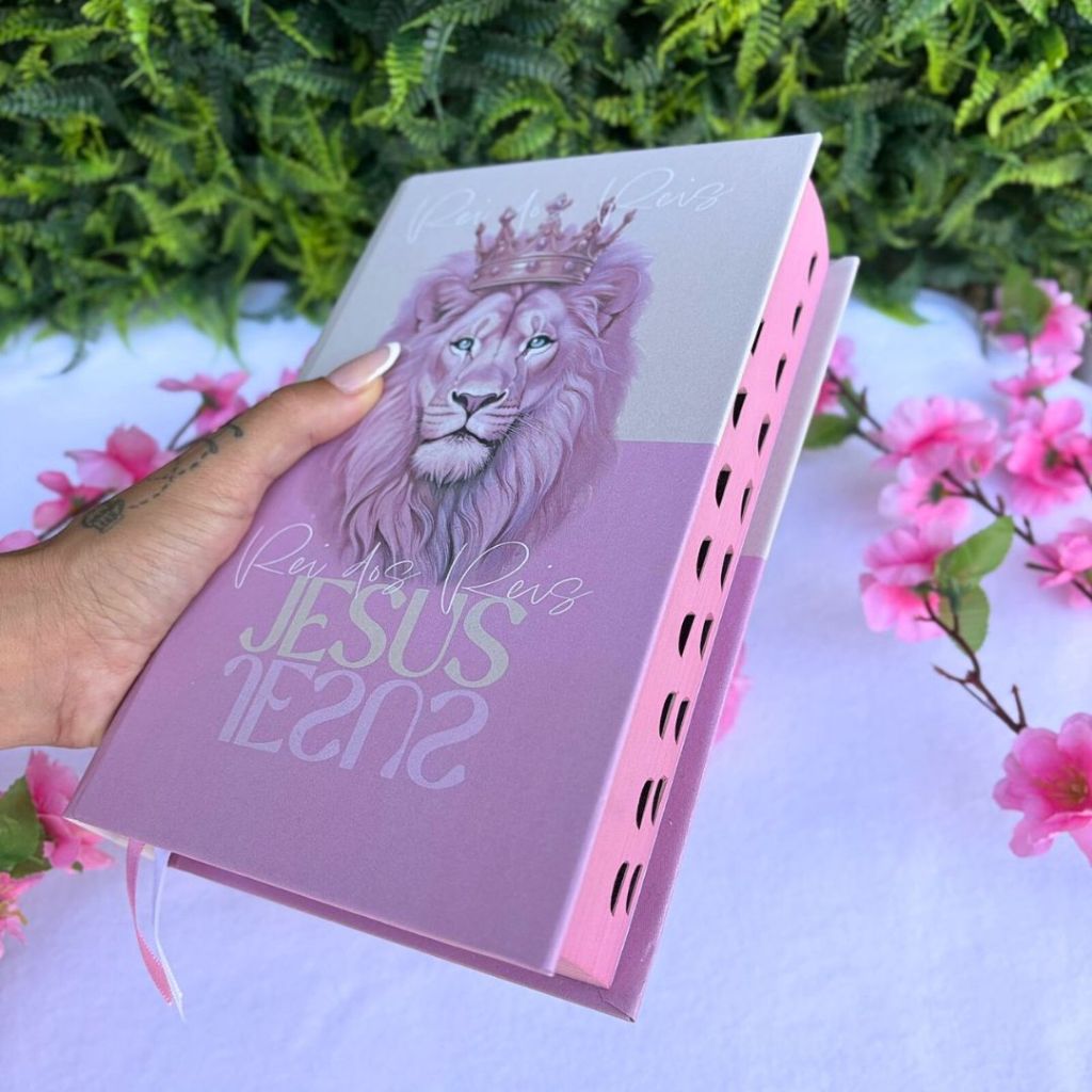 Bíblia Sagrada Feminina Rei Dos Reis Rosa Capa Dura LETRAS MÉDIAS Com Harpa e Índice Palavras de Jesus em Vermelho em Oferta na Shopee