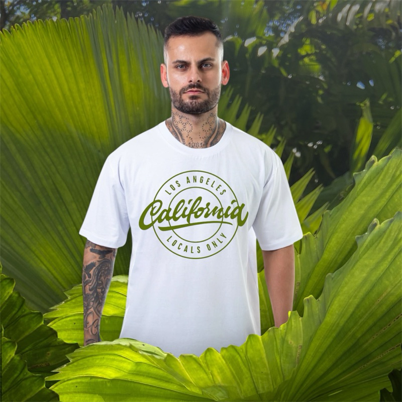 Camiseta Oversized Califórnia Masculino Unissex Algodão Streetwear Moda Verão Academia Branco