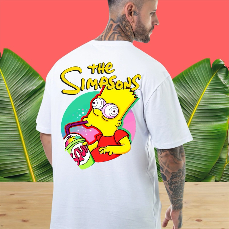 Camiseta Oversized Masculina Os Simpsons Blusa Branca 100% Algodão Streetwear Moda Verão Street Skate Academia Estampado