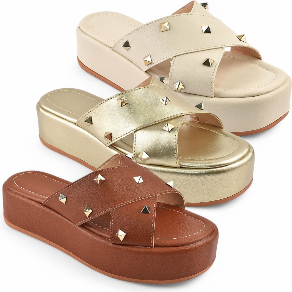 Chinelo Flat Feminino Plataforma com Spike em Oferta na Shopee