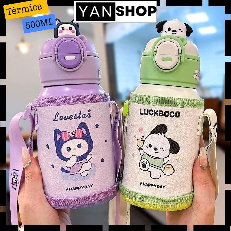 Garrafa /copo térmica Com Canudo 500ml aço inox para infantil com desenhos animados para presente 003 em Oferta na Shopee