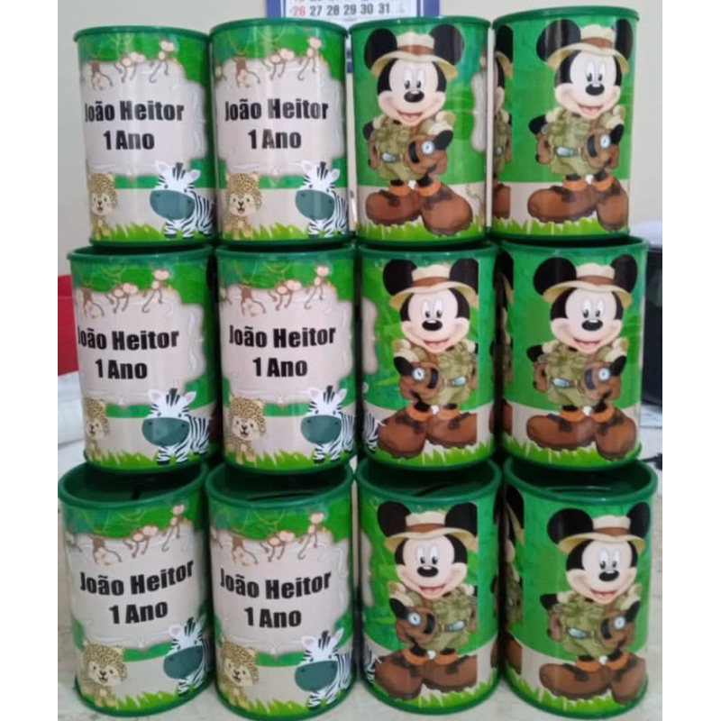 30 Cofrinhos Personalizados Mickey Safari (FAZEMOS QUALQUER TEMA) em Oferta na Shopee