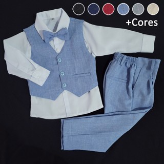 Conjunto Batizado Pajem Azul Serenity e Várias Cores Visual de Linho com Colete Completo em Oferta na Shopee