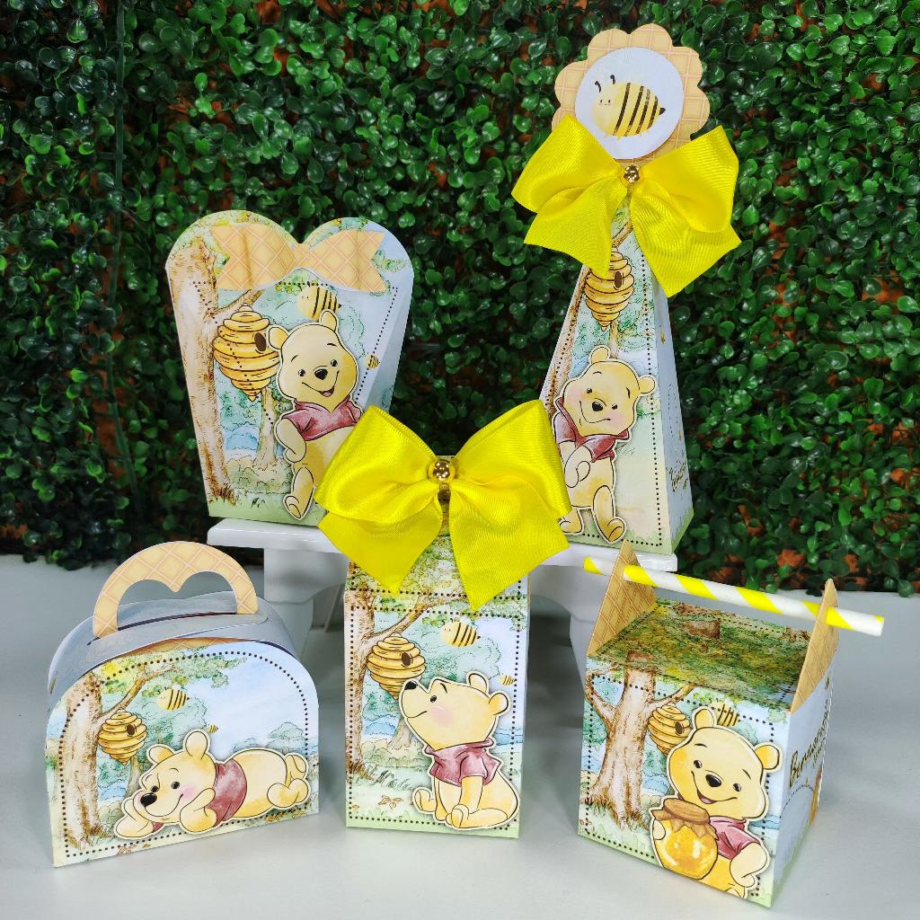Lembrancinha Personalizada  Ursinho Pooh Aquarela Kit Festa Caixinhas Pegue e Monte em Oferta na Shopee