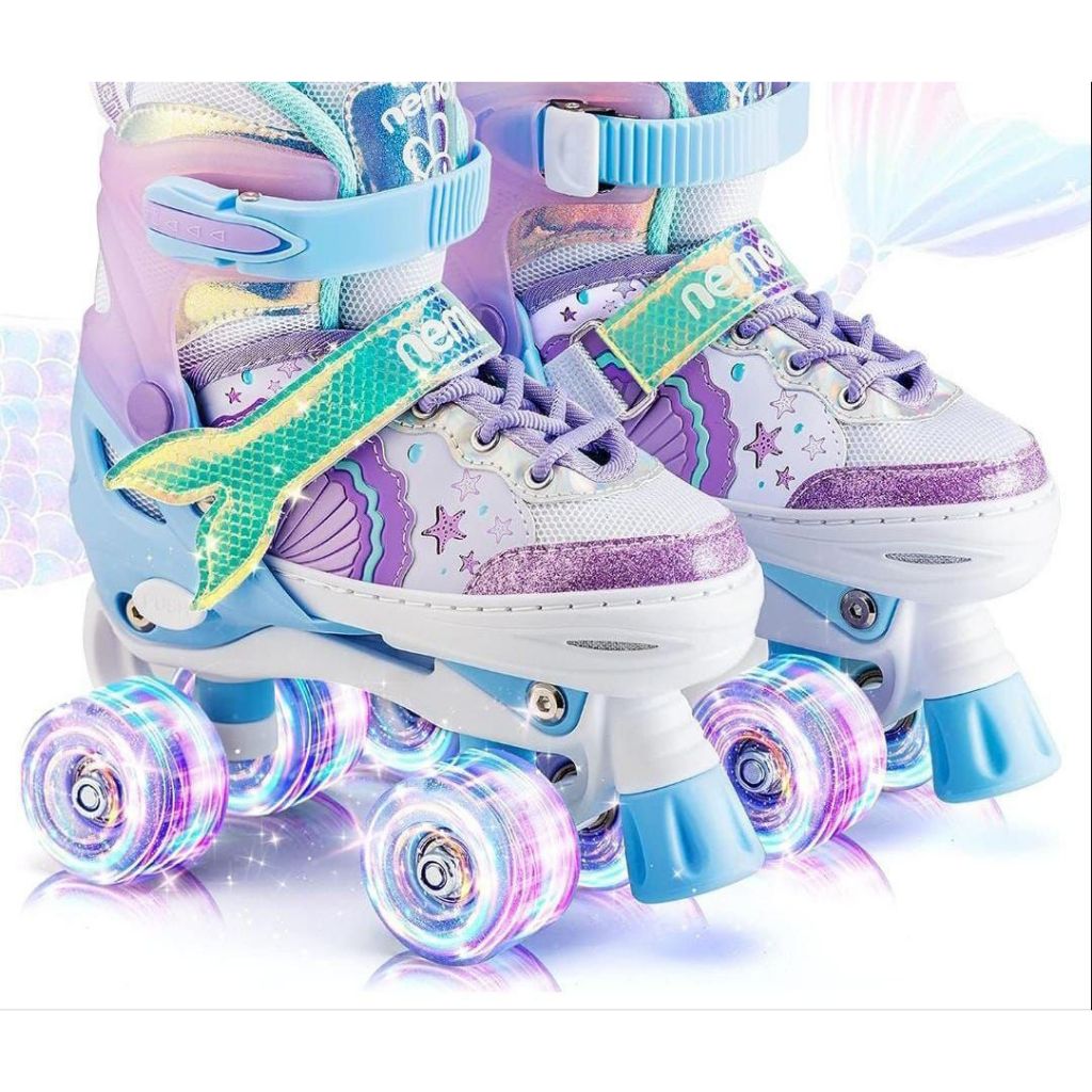 Patins Infantil 4 Rodas Menina Arco ÍRIS Freio Luz LED Varia Modelos