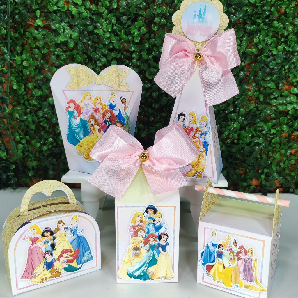 Lembrancinha Personalizada Princesas Disney Dourado Kit Festa Caixinhas  Milk Pegue e Monte