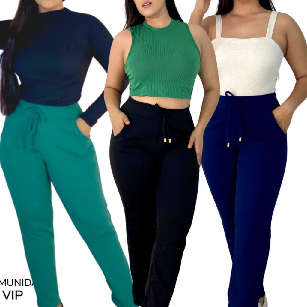 KIT 2 CALÇA FEMININA COM BOLSO MALHA CREPE RIBANA KIT 2 OU 1 UNIDADES em Oferta na Shopee