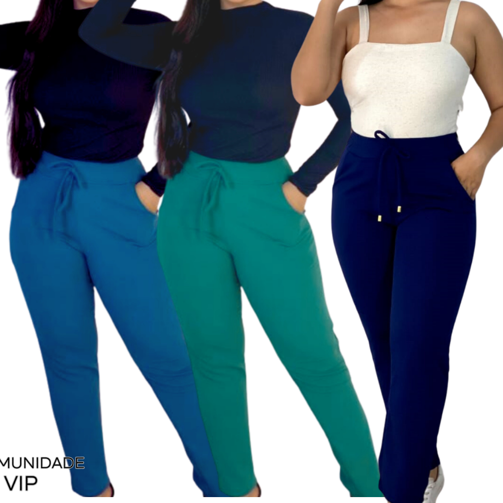 KIT 2 CALÇA FEMININA COM BOLSO JOGGER COM BOLSO MALHA CREPE RIBANA KIT  2 OU 1 UNIDADES
