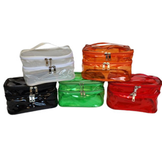 Necessaire viagem organizadora dupla transparente maquiagem manicure colorida em Oferta na Shopee