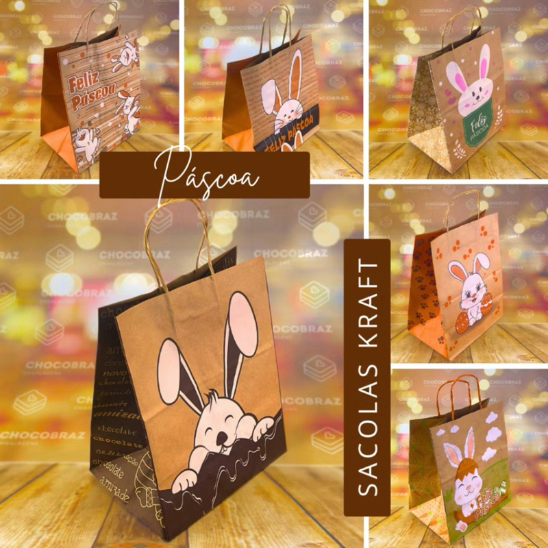 50 SACOLA DE PÁSCOA KRAFT VARAIS ESTAMPAS P/M/G/GG PÁSCOA 2025 OFF em Oferta na Shopee