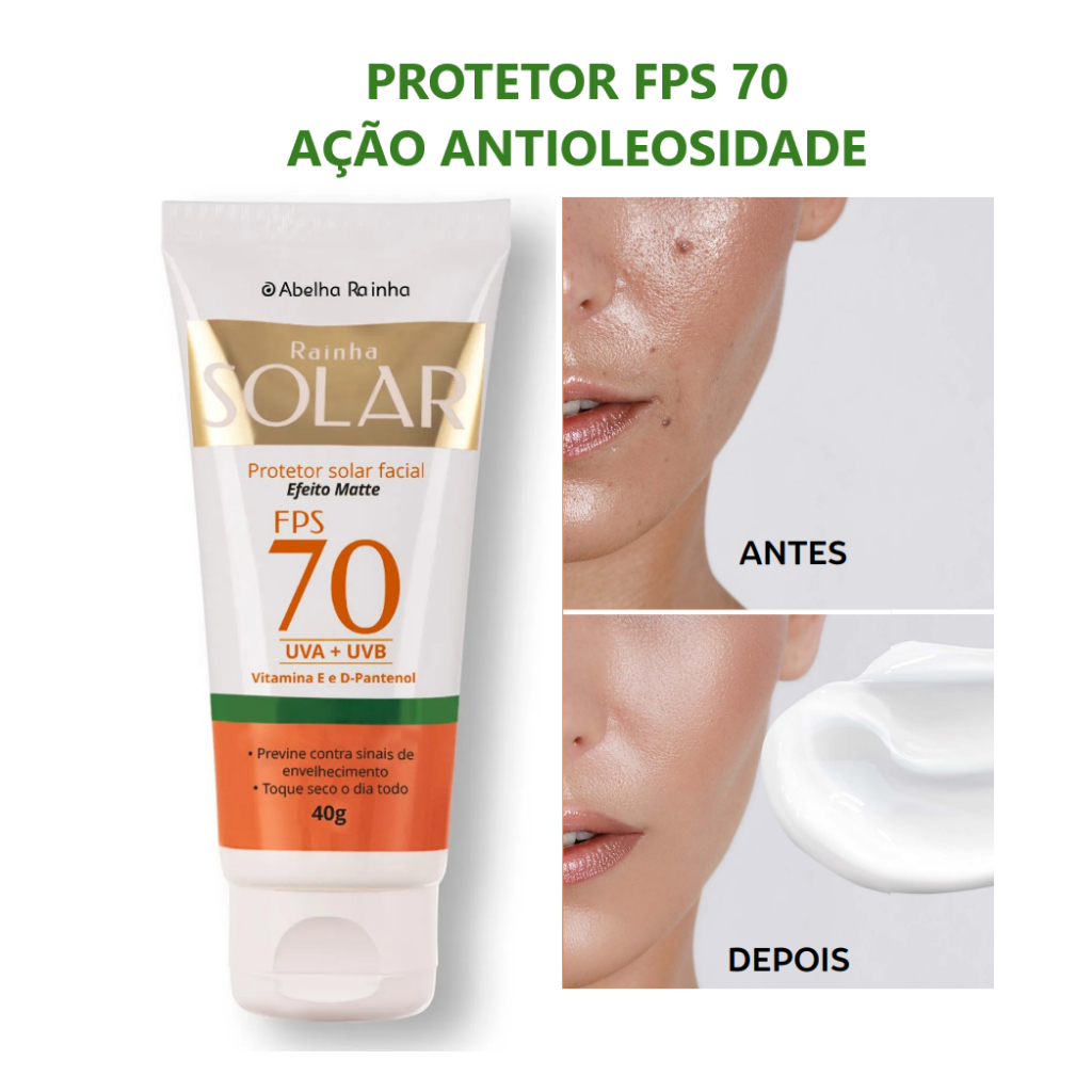 Protetor Solar Facial Antioleosidade FPS 70 - Abelha Rainha 40g