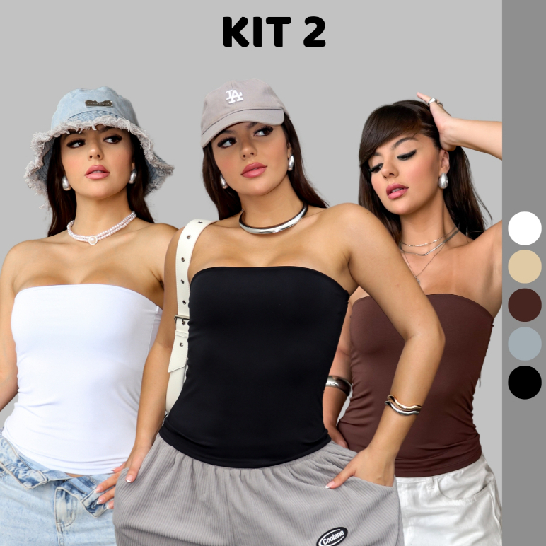 KIT 2 Tube Top Suplex Faixa Blusa Básico Feminino Tomara Que Caia Duplo Cropped Tubinho Básico Suplex Blogueira Premium