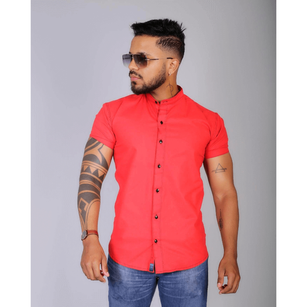 Camisa Slim Fit Gola Padre Masculina Social Lisa para Eventos e Reuniões