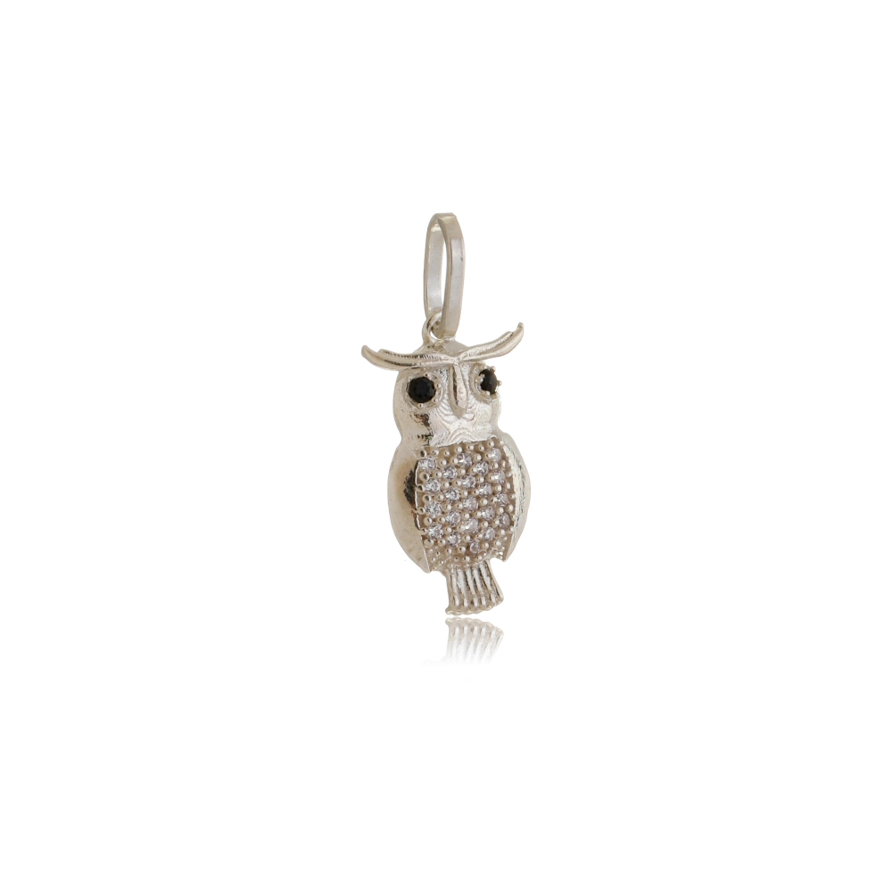 Pingente Prata 925 Legitima Coruja 1.50cm Com Zircônias