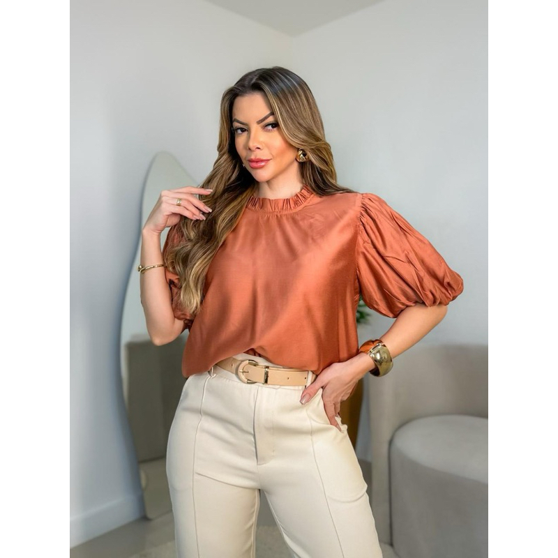 Blusa manga curta tecido fresquinho modas LS162 em Oferta na Shopee