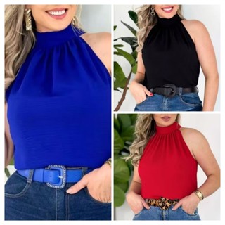 Kit 3 Blusas Gola Laço Tecido DUNA em Oferta na Shopee