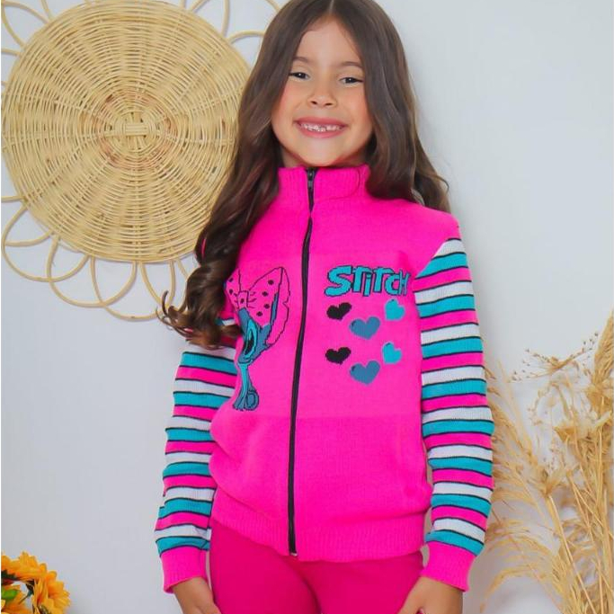 Blusa De Frio Feminina Infantil Tricot Stitch Jaqueta Blusinha Inverno