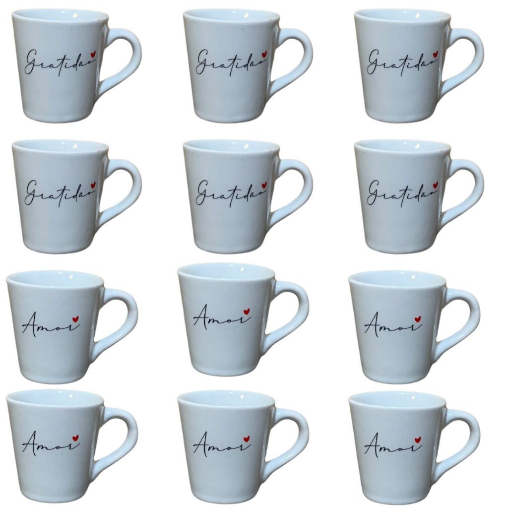 Jogo Caneca Porcelana Gratidao Amor Xícara Personalizada Chá Café