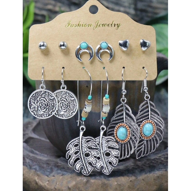 Conjunto De 6 Pares De Brincos De Estilo Étnico Retrô, Com Pérolas Redondas, Strass, Prata Antiga, Brincos Geométrico em Oferta na Shopee