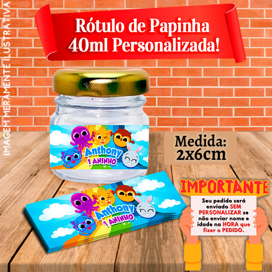 Rótulos adesivos para Papinhas 40ml 40g Bolofofos Azul e Rosa