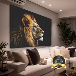 Quadro em tela tecido leão decorativo 120x80cm com borda infinita