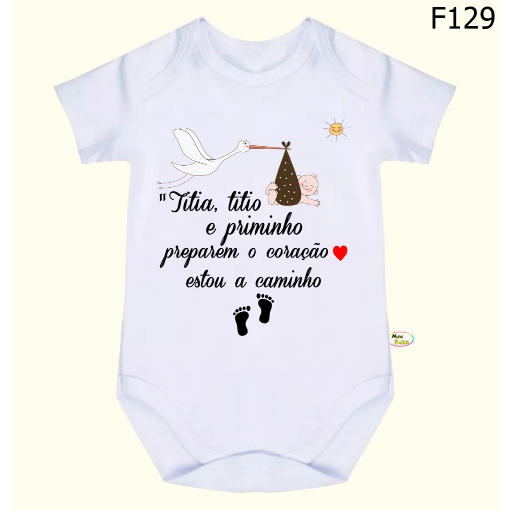 Body Bebê Frases Titia, Titio e Priminho Preparem o Coração Estou a Caminho SF129