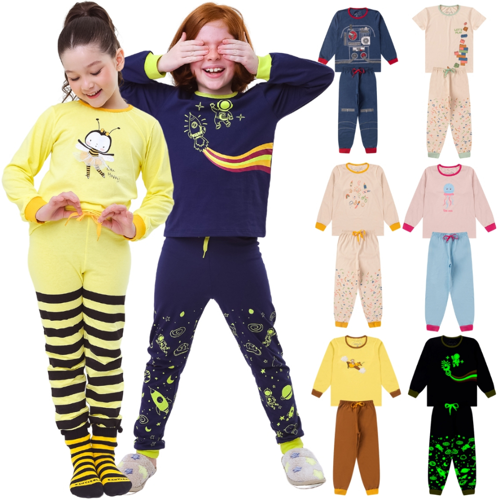 Kit 2 Pijamas Menino ou Menina Infantil 100% Algodão Premium Conforto e Estilo 1,2,3,4,6,8,10 Anos