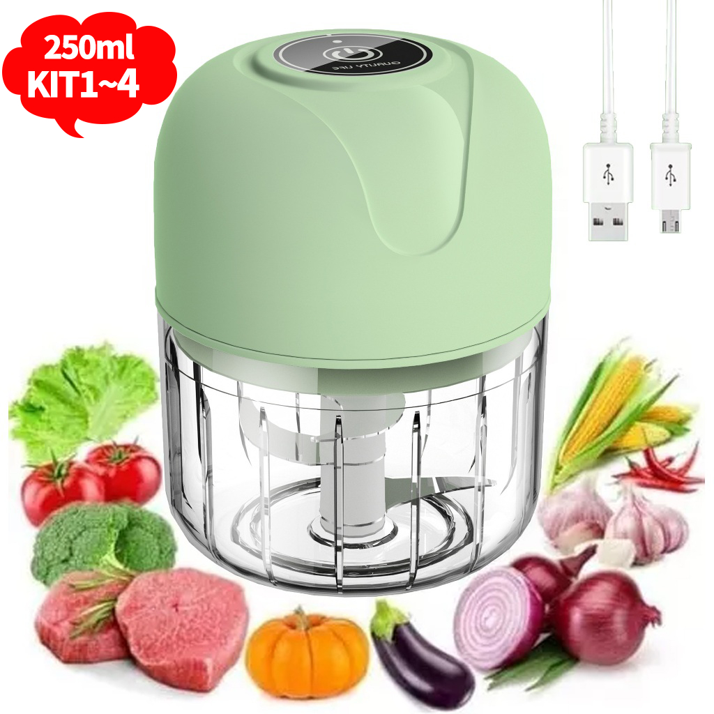 KIT1~KIT4 Mini Processador Elétrico de Alimentos Portátil Carne Vegetais Recarregável USB Bivolt 250ml