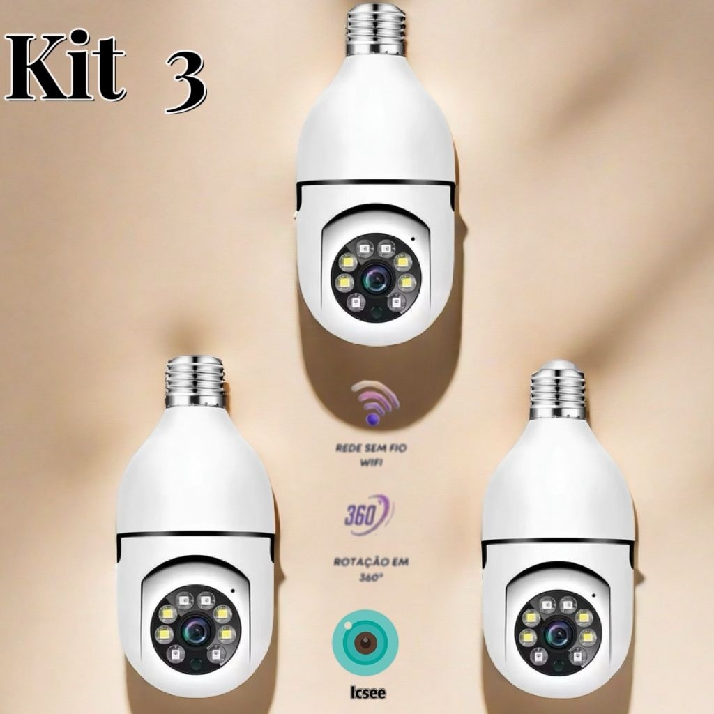 Kit Câmera de segurança a Prova D'água sem fio gira 360 com app Icsee full HD visão notturna em Oferta na Shopee