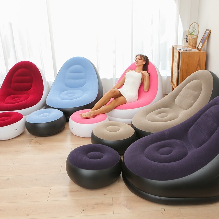 Conjunto Poltrona e Puff Inflável Ultra Lounge Portátil Descanso Preguiçoso Sofá Poltrona ...
