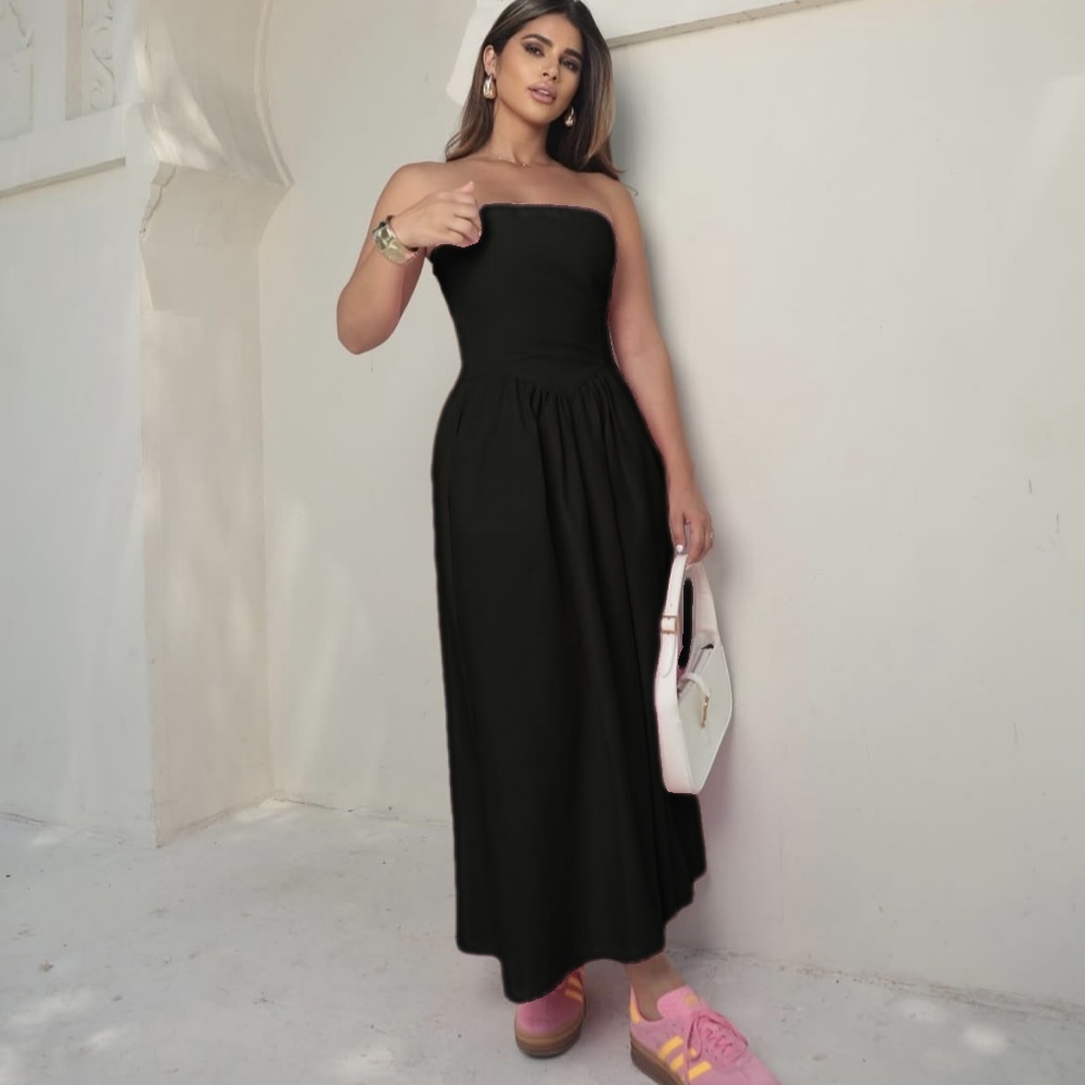 Vestido Tomara Que Caia Franzido Mídi em Oferta na Shopee