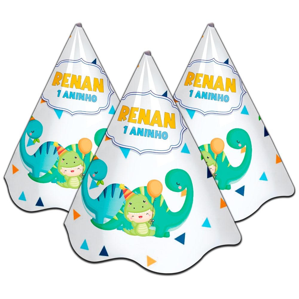 15,20,25,30,35 Chapéu Aniversario Infantil Personalizado Dino Baby Lembrancinha Criamos Qualquer Tema