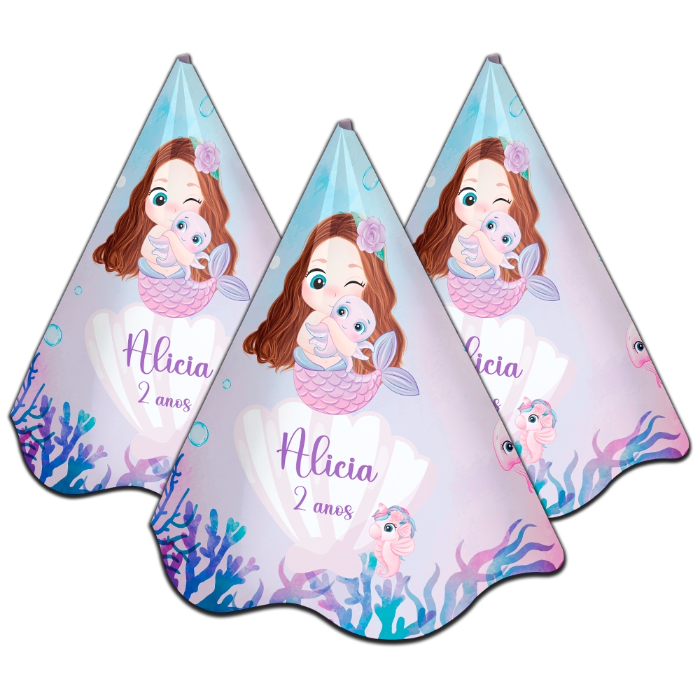 15,20,25,30,35 Chapéu Aniversario Infantil Personalizado Sereia Lembrancinha Criamos Qualquer Tema
