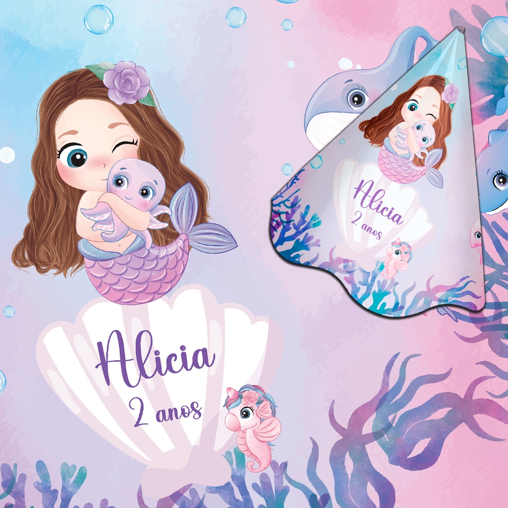10,15,20,25 Chapéu Lembrancinha Festa Personalizada Com Elástico Aniversario Sereia Customizados