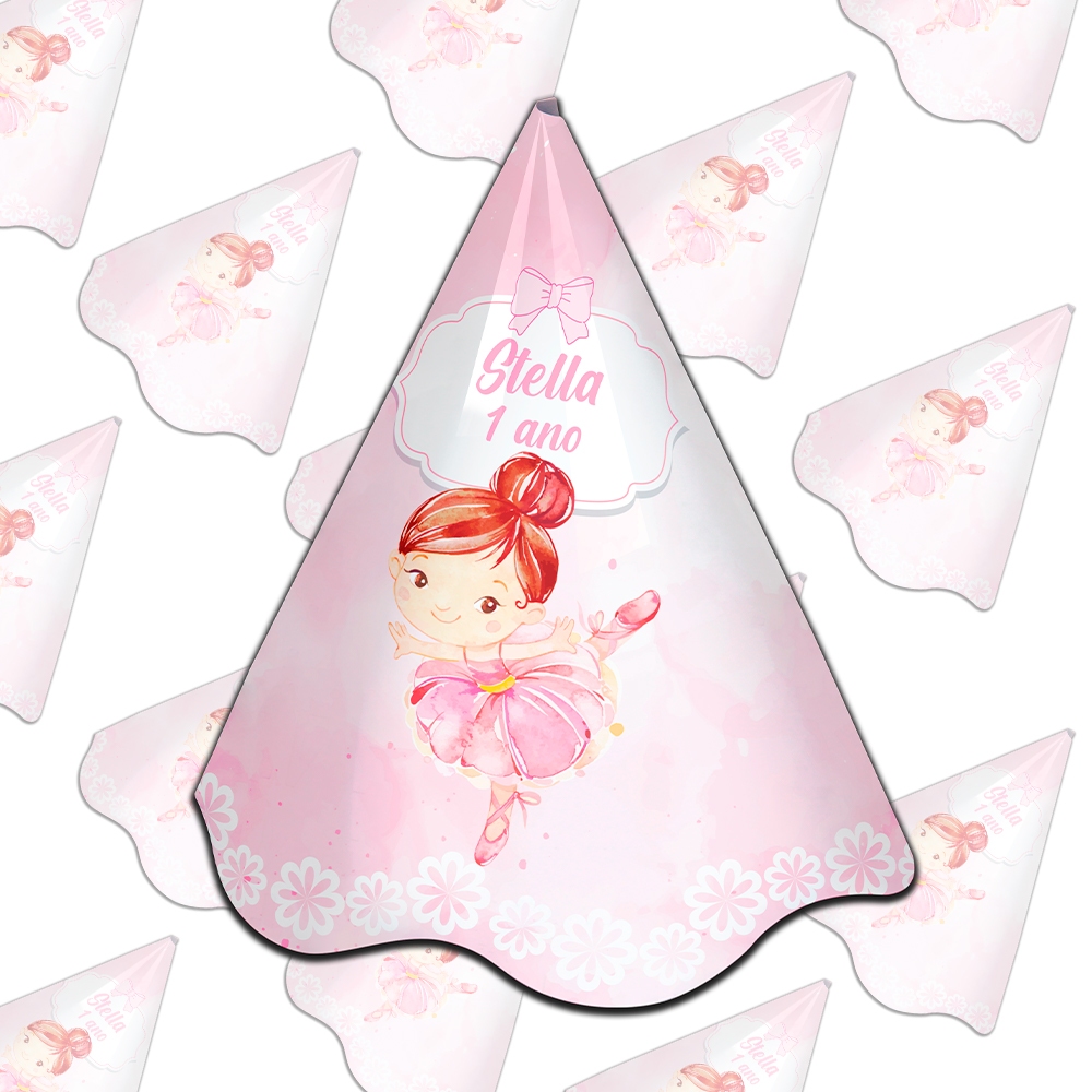 10,15,20,25 Chapéu Lembrancinha Festa Personalizada  Com Elástico Aniversario Bailarina Aquarela