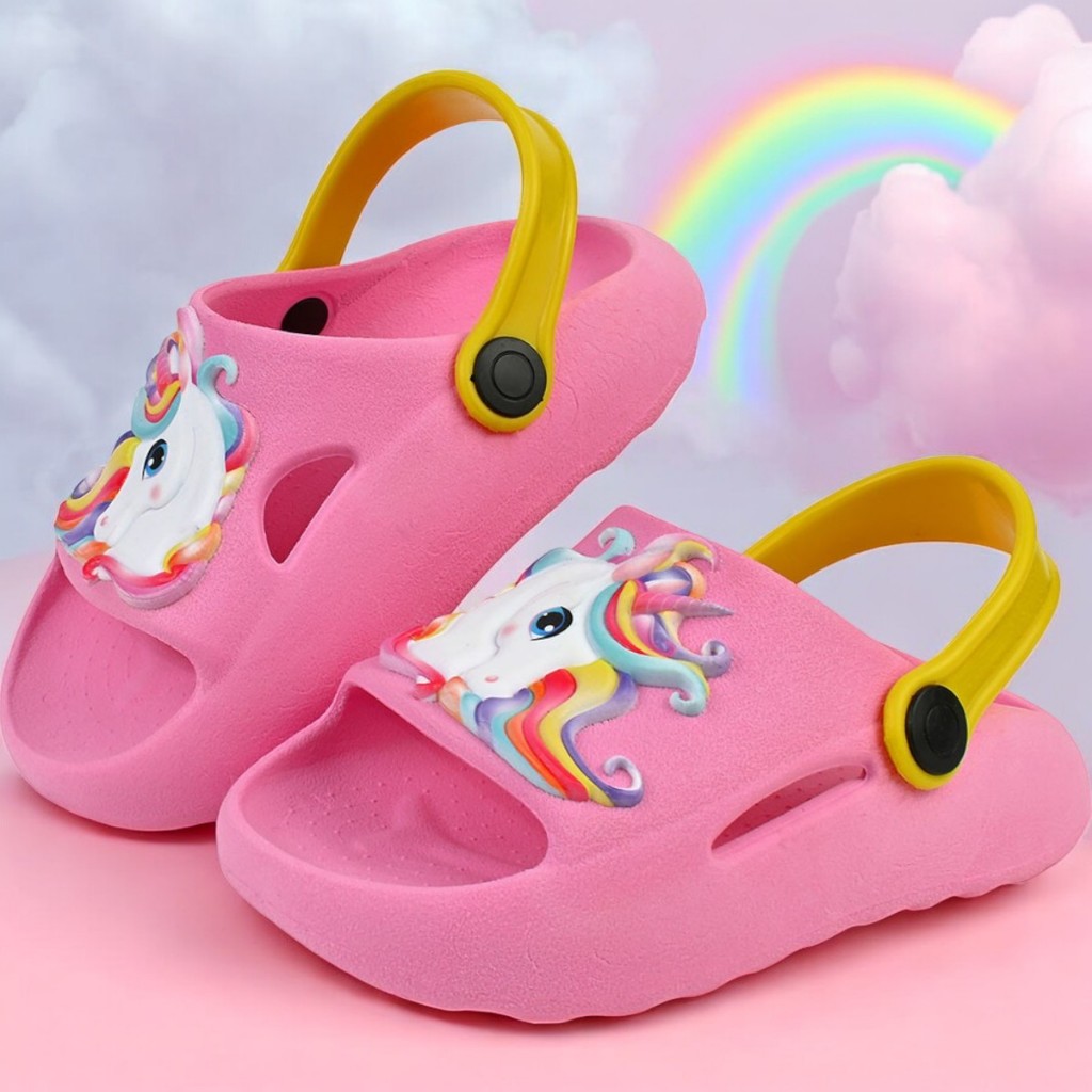 Chinelo Infantil Feminino Nuvem Fleca Slide Menina Leve Confortável E Macio Com Unicórnio