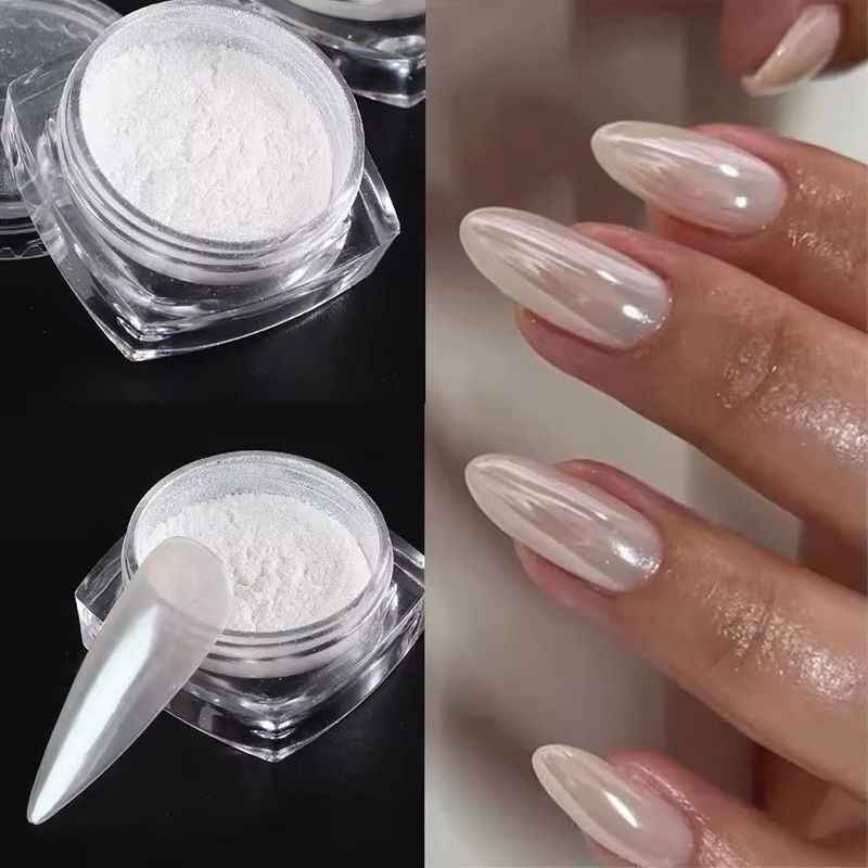 Pó Cromo Branco Efeito Pérola Branca Efeito Para Unhas Perolado em Oferta na Shopee
