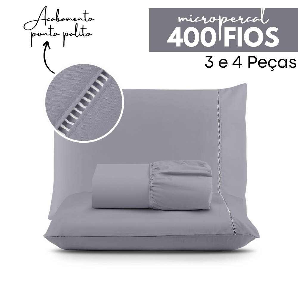 Jogo de Lençol  Ponto Palito Micropercal -  3 e 4 Peças - Solteiro - Casal - Queen