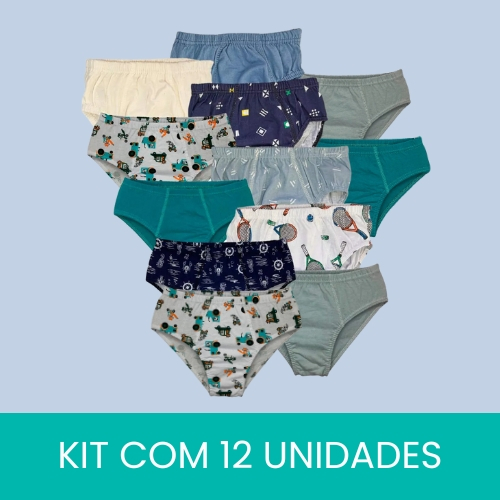 Kit 12 Cuecas Infantil Slip Algodão Tampinha Sortidos Confortável Escola Presente Dia Das Crianças