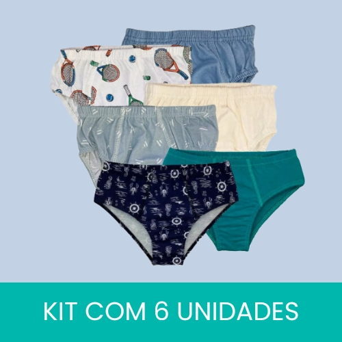 Kit 6 Cuecas Slip Infantil Slip Algodão Tampinha Confortável Escola