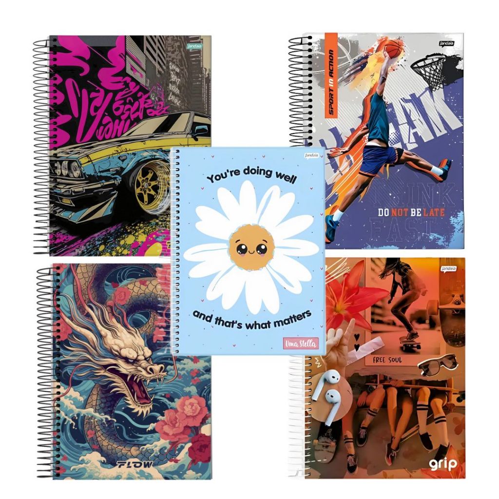 Caderno Escolar Universitário 80fl Espiral Esporte Grip Uma Stella Flow