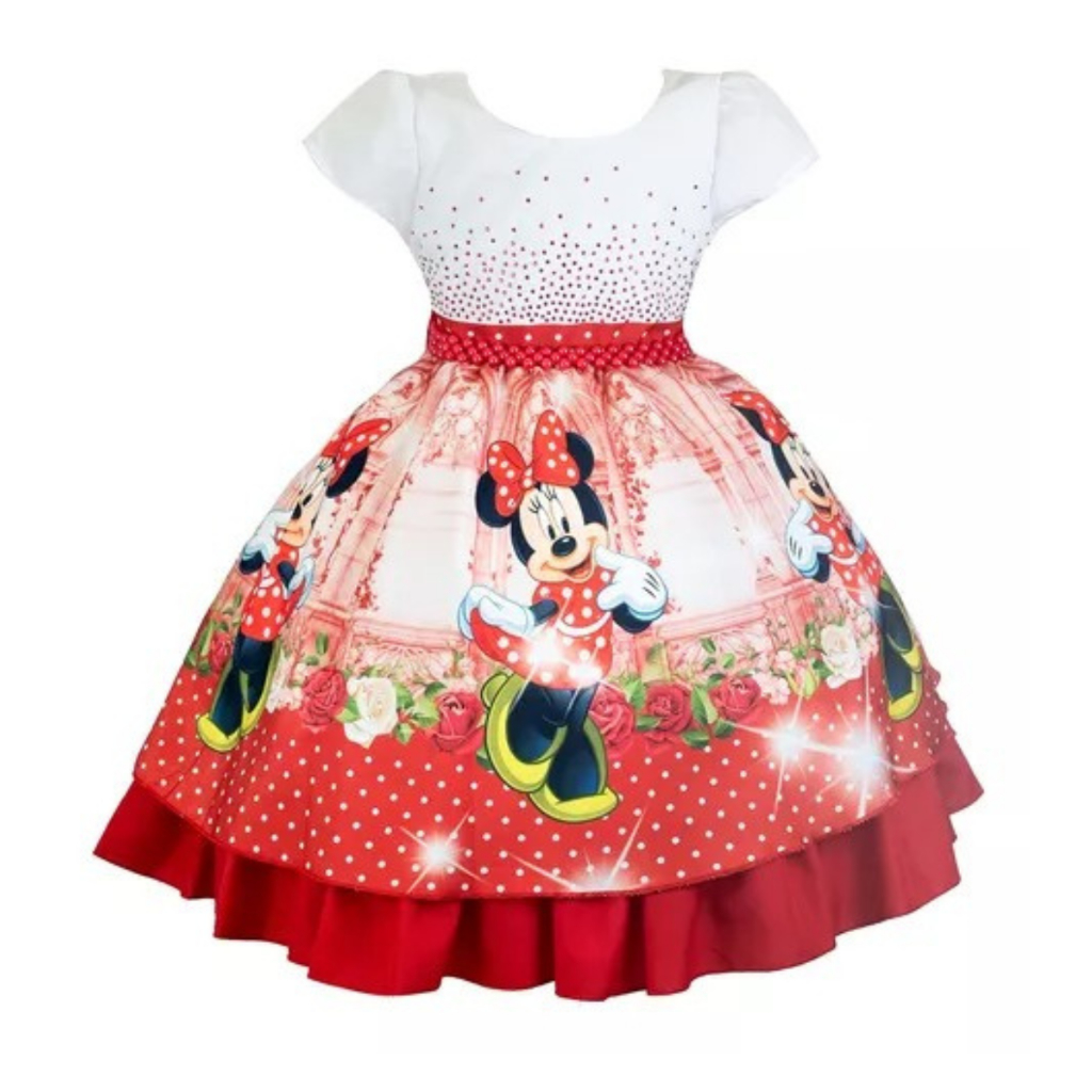 Vestido Minnie com Estampa Personalizada Aniversário Temático de Luxo d155