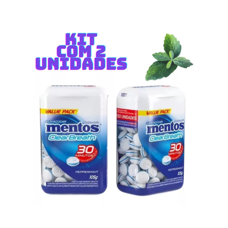 Mentos Kiss Pastilhas Potão 105g Peppermint Kit 2 Unidades - Sem Açucar