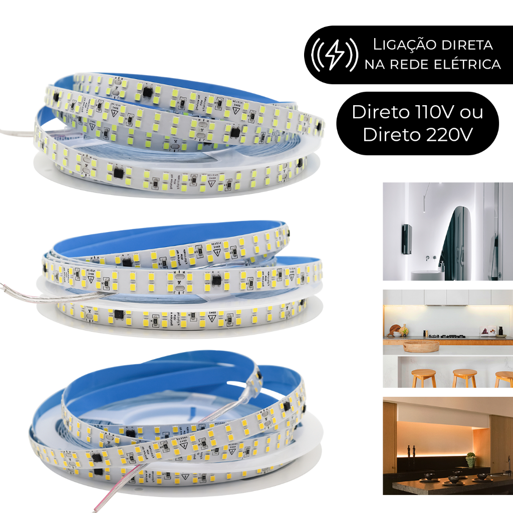 Fita Led Direta Dupla Rolo 10m 240leds/m 110v ou 220v Não Usa Fonte