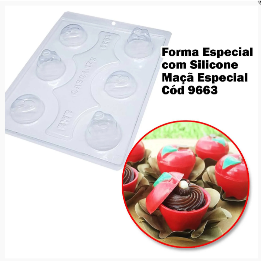 1~4 FORMAS BWB COM SILICONE (3 PARTES) CÓD.:9663 - MAÇÃ ESPECIAL 32g. PARA CHOCOLATE, BOMBOM E CONFEITARIA. (CHOCO) em Oferta na Shopee